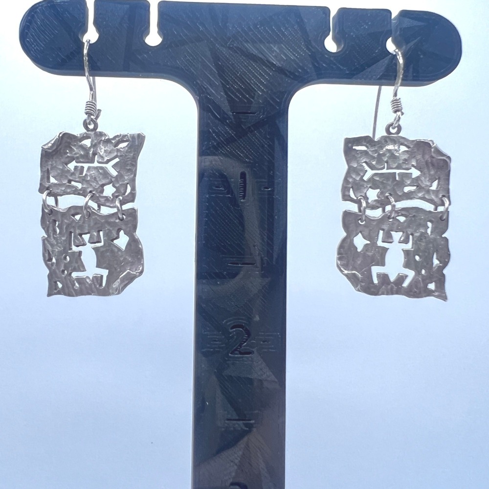 Vintage Sterling Silver Signed Southwest Articulated Cut Out Earrings Dangle 1.5